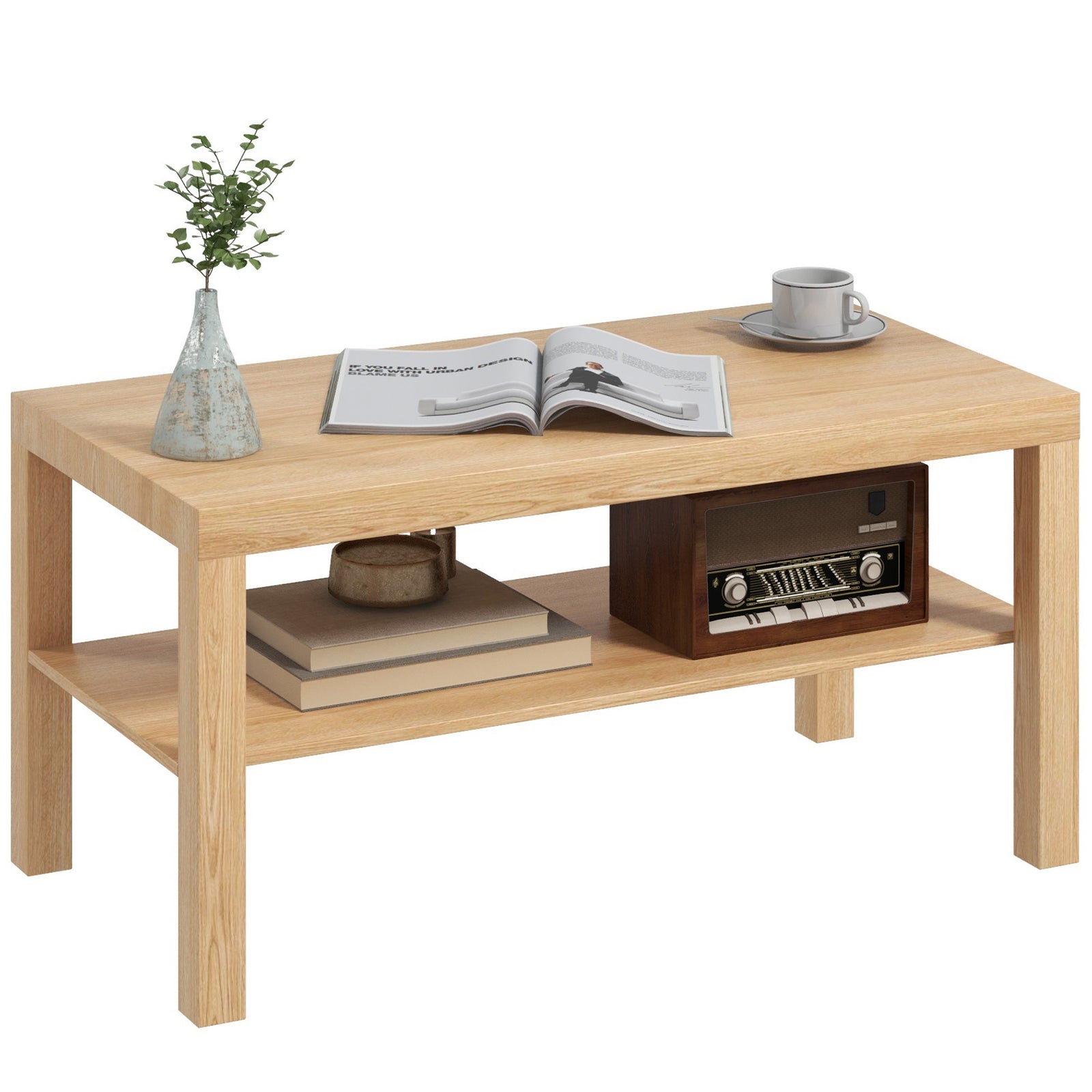 HOMCOM Coffee Table With Storage Shelf, Rectangular Centre Table, Natural