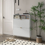 Narrow Shoe Storage Cabinet With 2 Flip Drawers For 12 Pairs