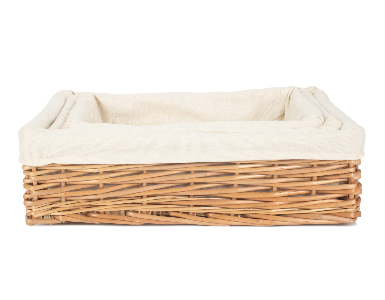 Wicker Cotton Lined Straight-sided Rectangular Tray | Set-of-3 | Brown