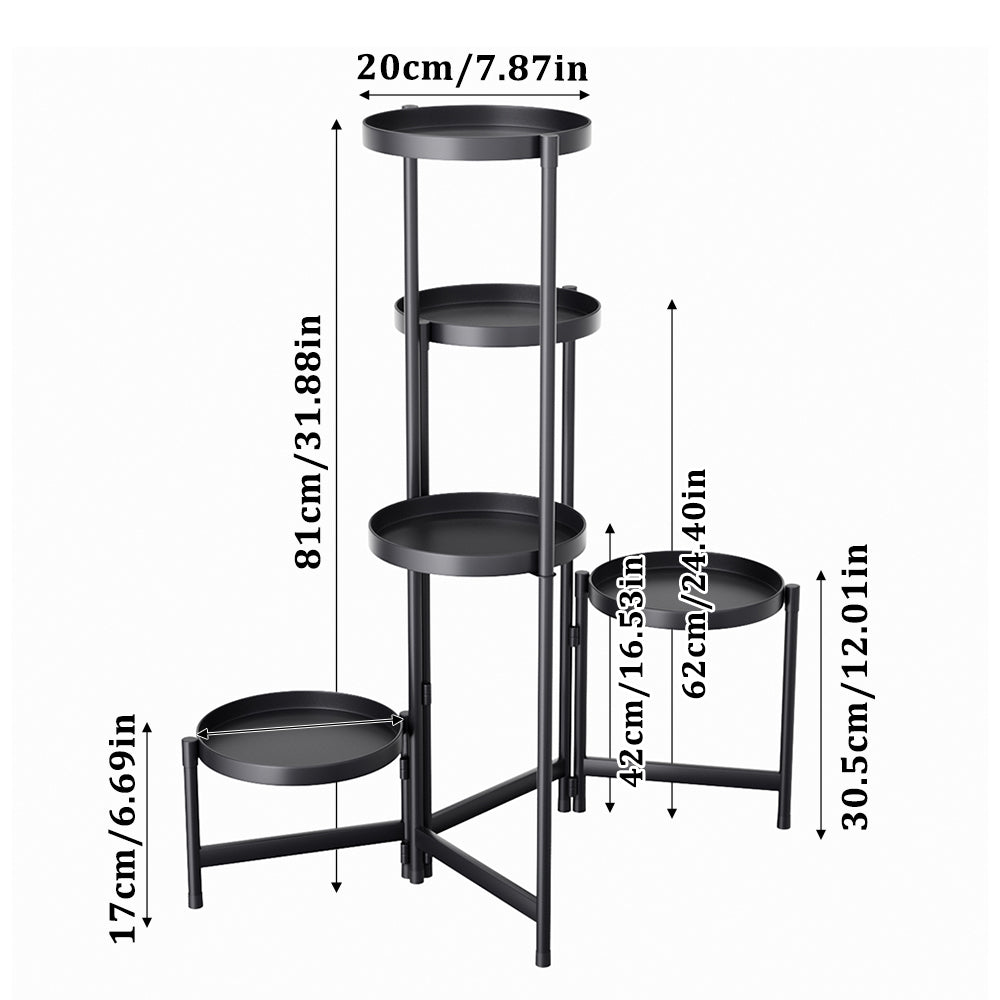 5-tier Foldable Iron Plant Stand Multi-layer Freestanding Flower Rack For Indoor & Outdoor Use