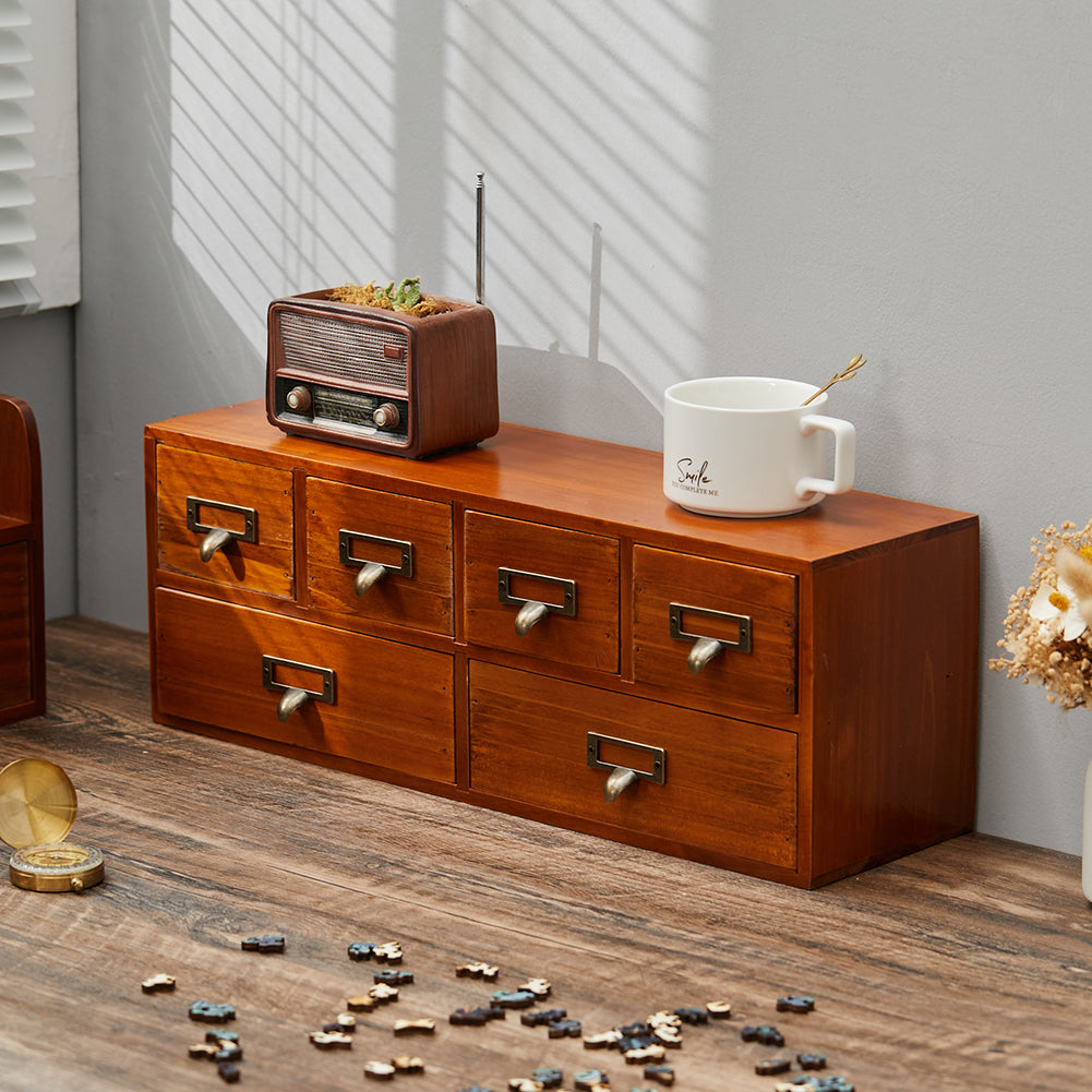 Desktop Retro Wood 6-drawer Storage Organizer
