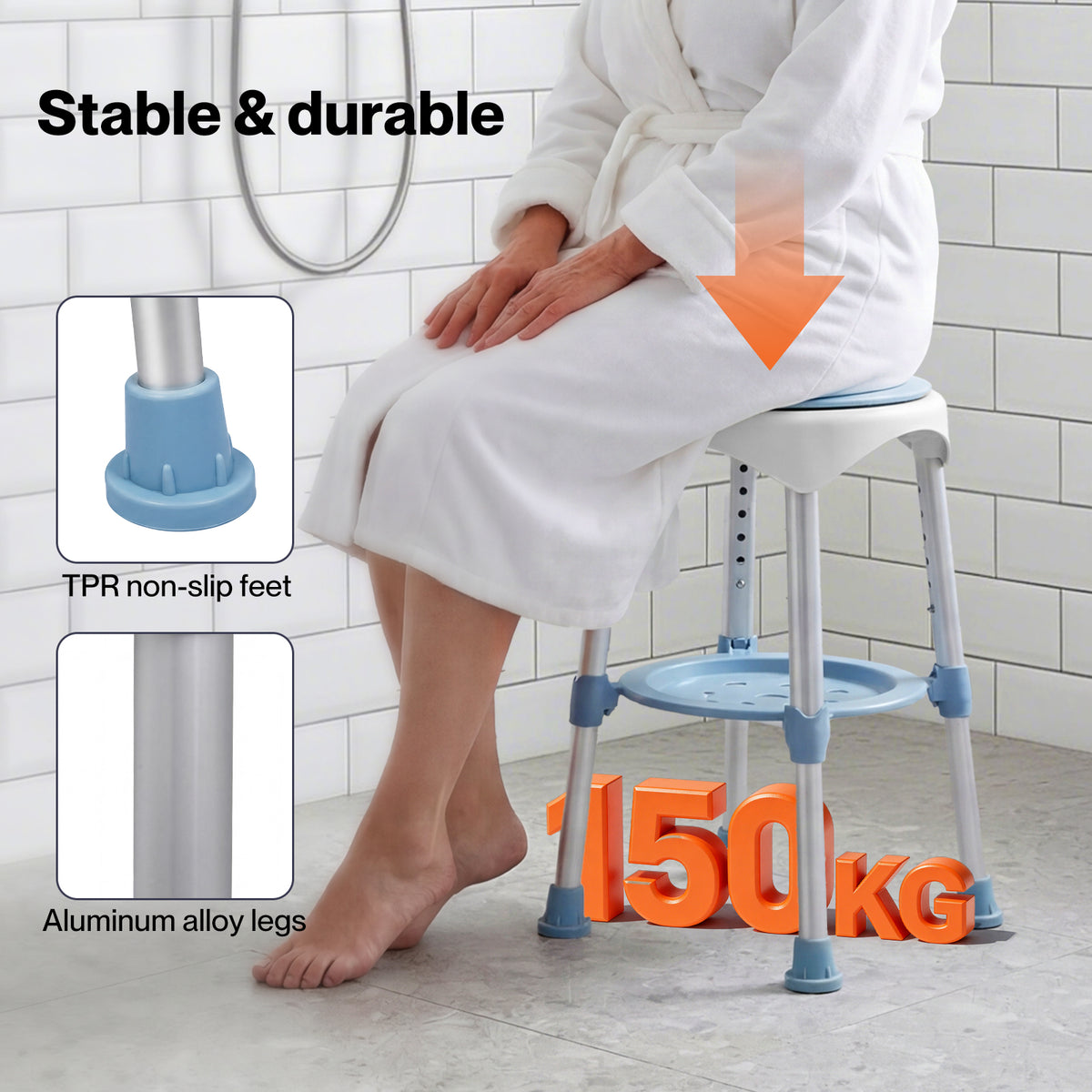 Shower Chair Swivel 6-level Adjustable Height Shower Bath Stool Seat | Blue