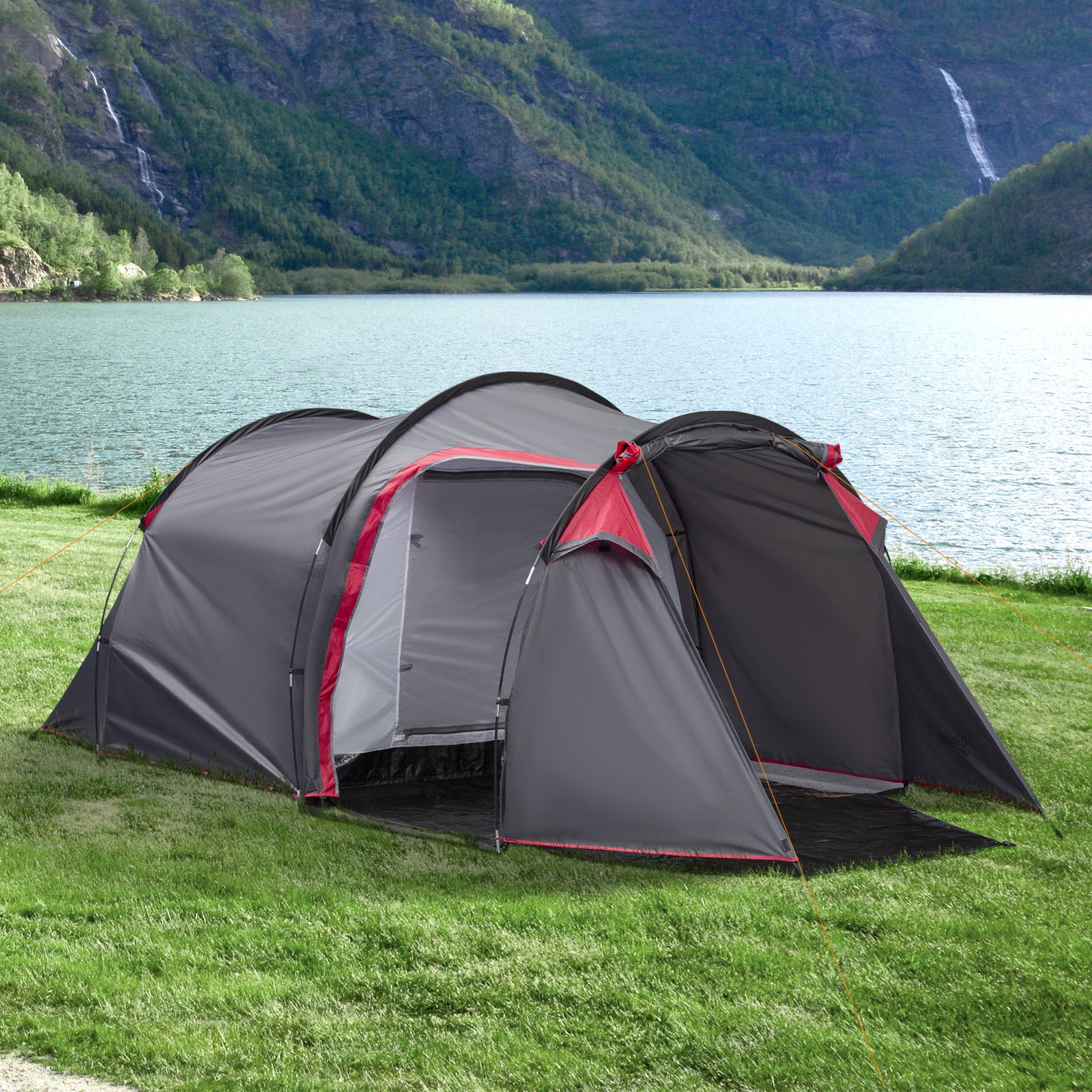 3 Man Camping Tent 2 Rooms Porch Vents Weather-resistant | Dark Gray