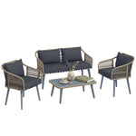 4 Piece Rattan Garden Furniture Set W/ Thick Cushions | Grey