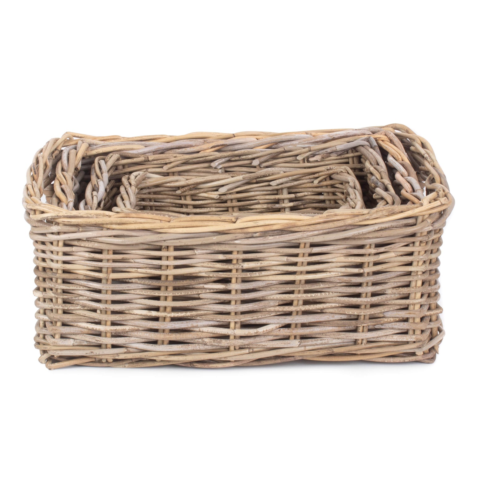 Rattan Shallow Kubu Grey Rattan Rectangular Basket | Gray