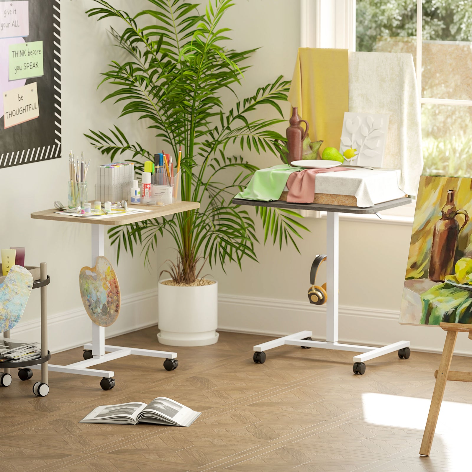 Standing Desk Mobile Overbed Table W/ Wheels For Home Office