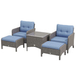 5 Pieces Outdoor Patio Furniture Set Wicker Conversation Set | Blue