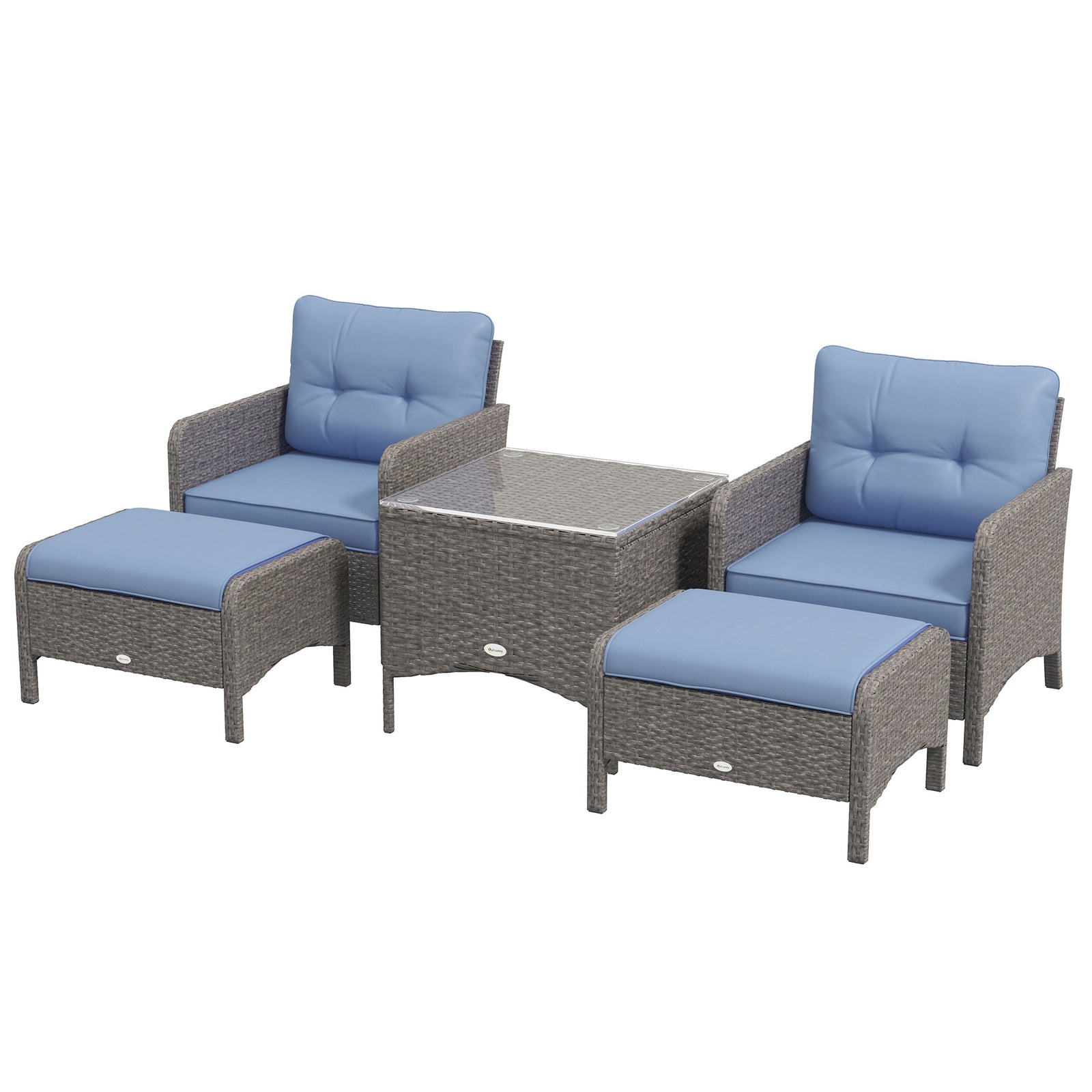 5 Pieces Outdoor Patio Furniture Set Wicker Conversation Set | Blue