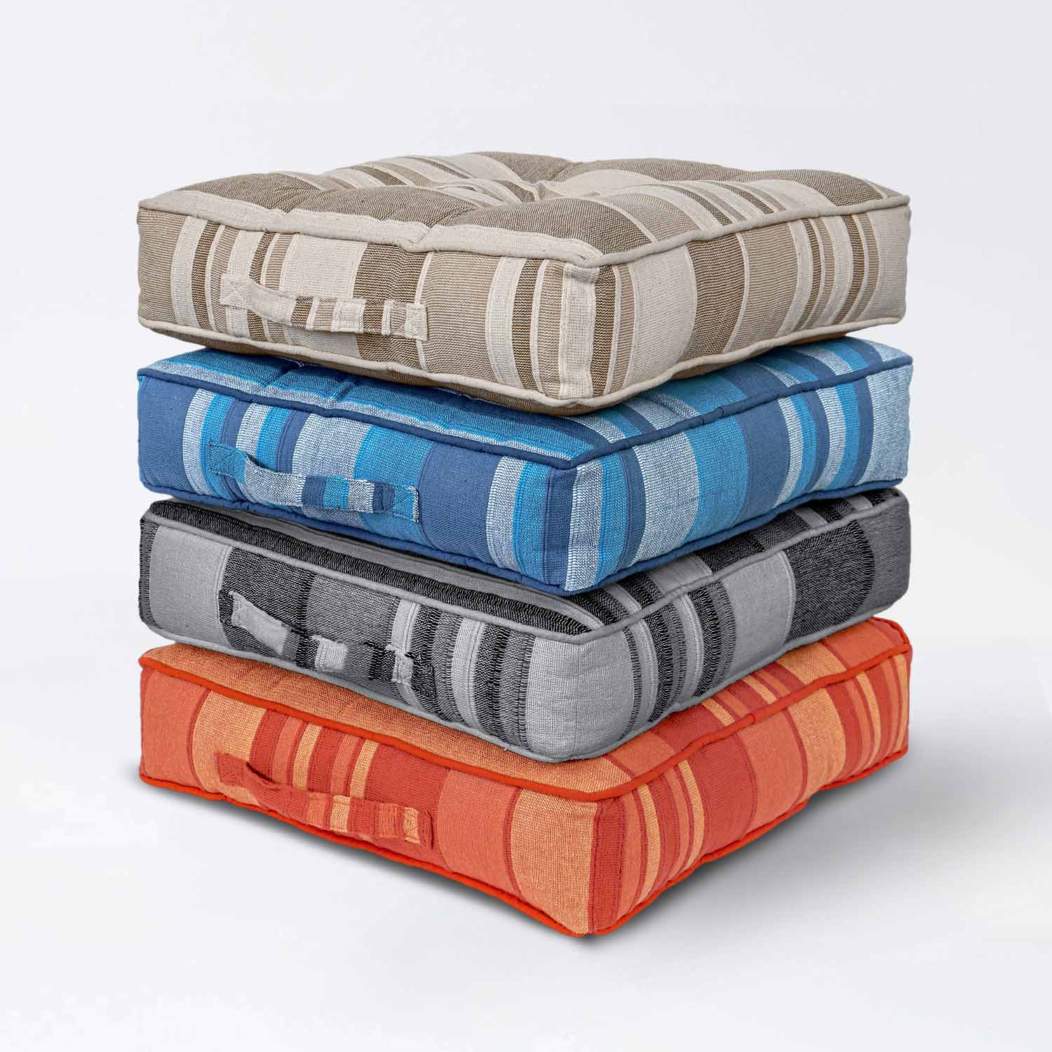 Morocco Striped Cotton Floor Cushion | 40cm x 40cm | Beige