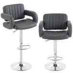 Bar Stools Adjustable Swivel With Armrest Set Of 2 | Grey