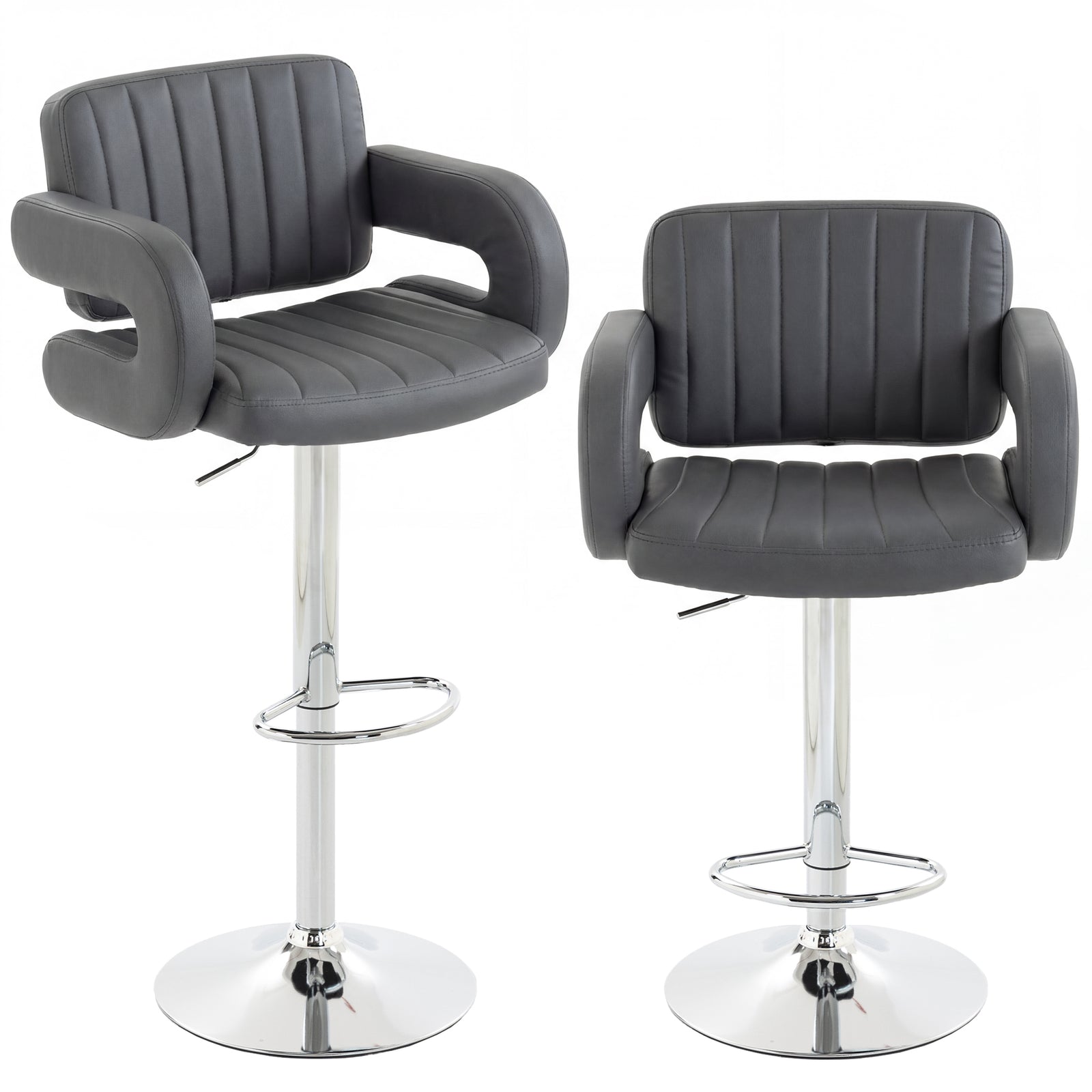 Bar Stools Adjustable Swivel With Armrest Set Of 2 | Grey