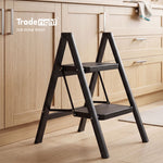 Small Step Ladder Foldable 150kg Carbon Steel Kitchen Steps Black | Black