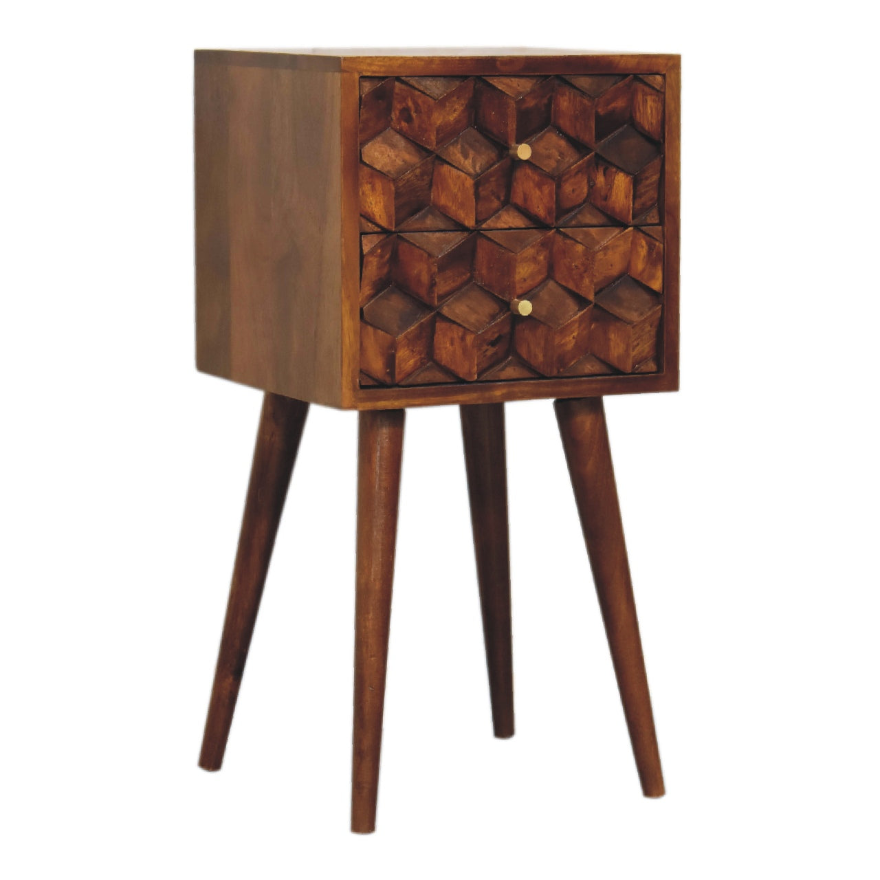Solid Wood Mini Chestnut Cube 2 Drawer Bedside
