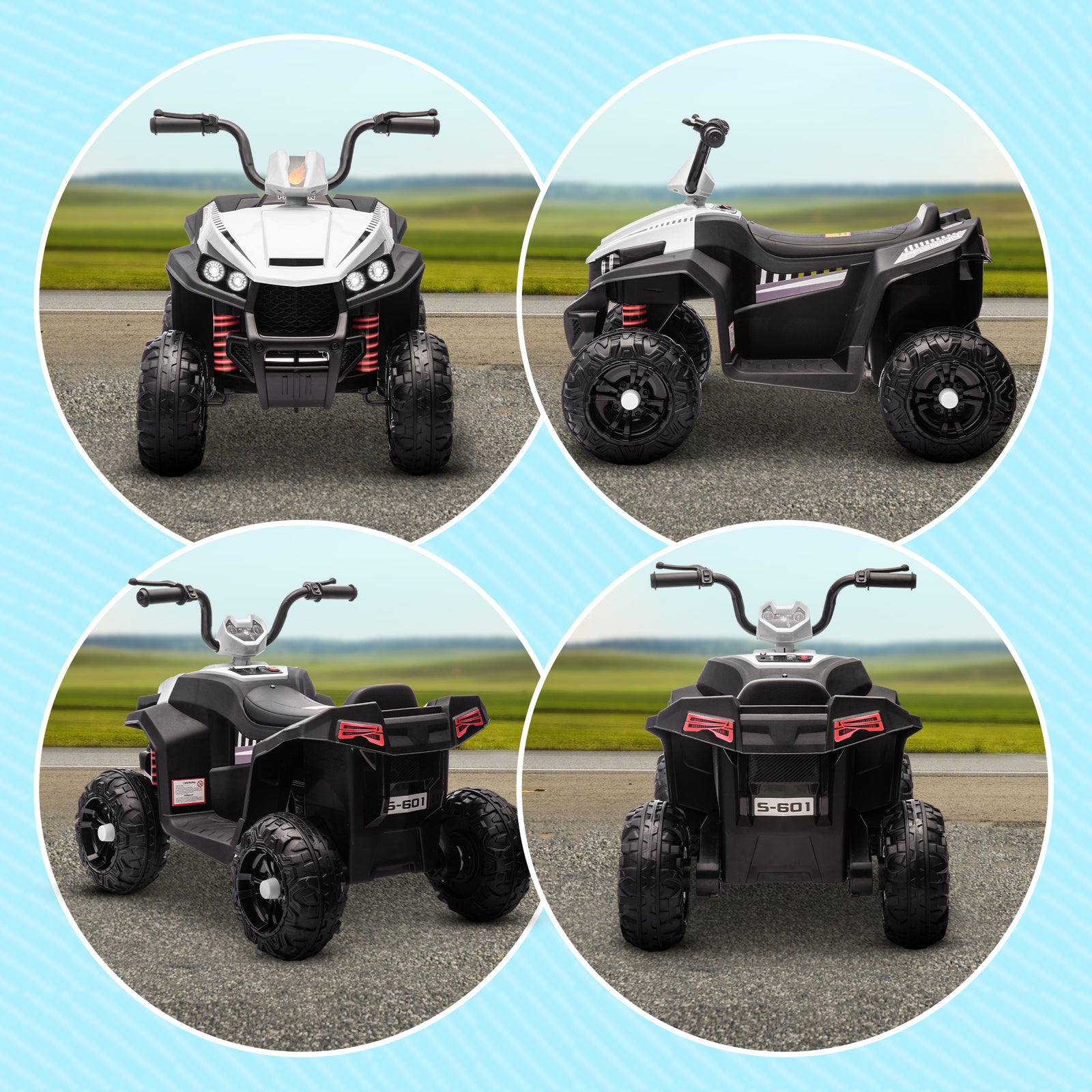 12v Kids Electric Quad Bike W/ Spring Suspension, Forward, Backward | White