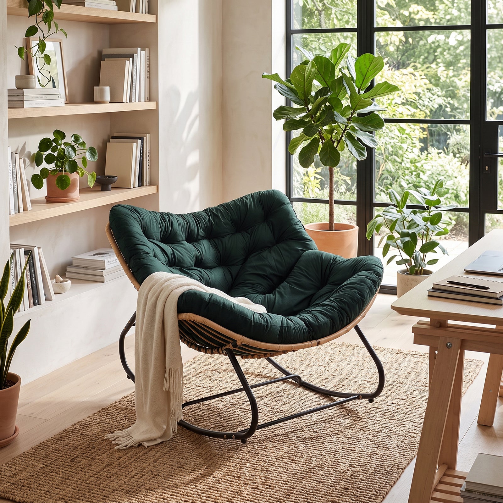 Modern Rocking Chair With Cushion | Green