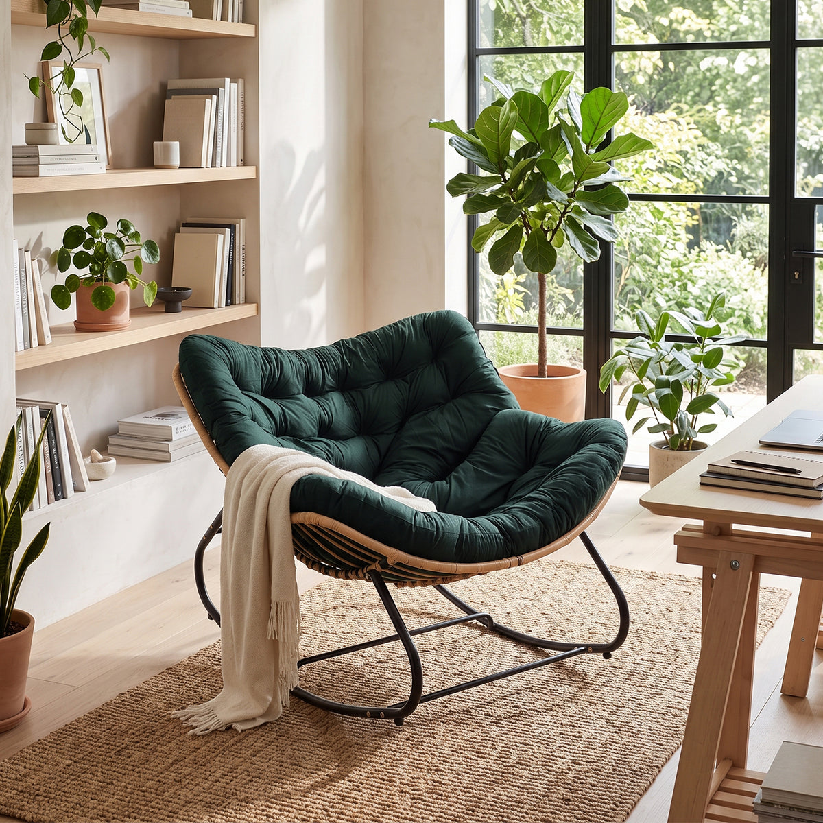 Modern Rocking Chair with Cushion – Compact | Green