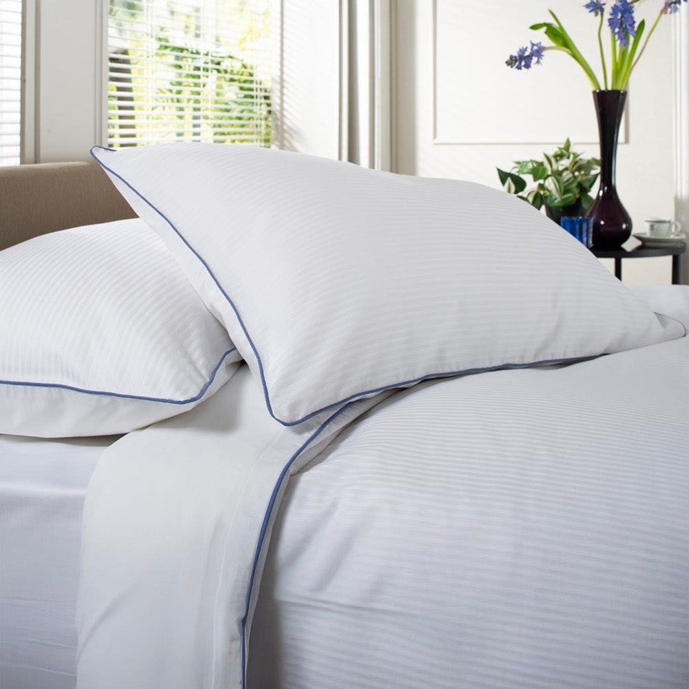 Ridgeway 240 Thread Count 100% Cotton White Duvet Cover Set,  Sateen Stripe With Piped Detailing | Super King | White
