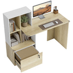 HOMCOM Computer Desk With Lockable File Drawers, Oak Wood Effect