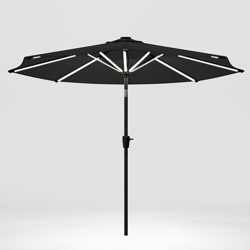 3m Solar Led Patio Umbrella, Outdoor Parasol With 16 Led Tubes, Crank Lift & Push Button Tilt Without Base | One Size | Dark Grey