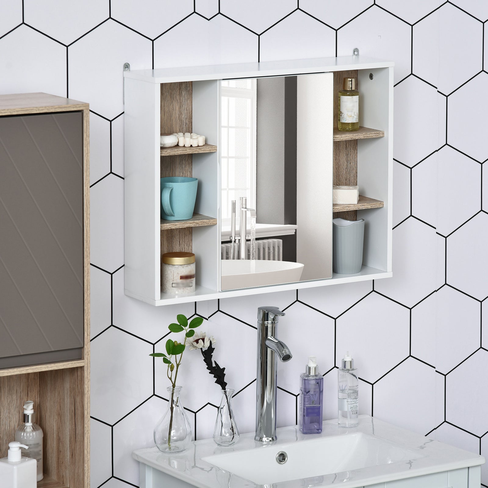 Wall Mounted Bathroom Storage Cabinet W/ Mirrored Door