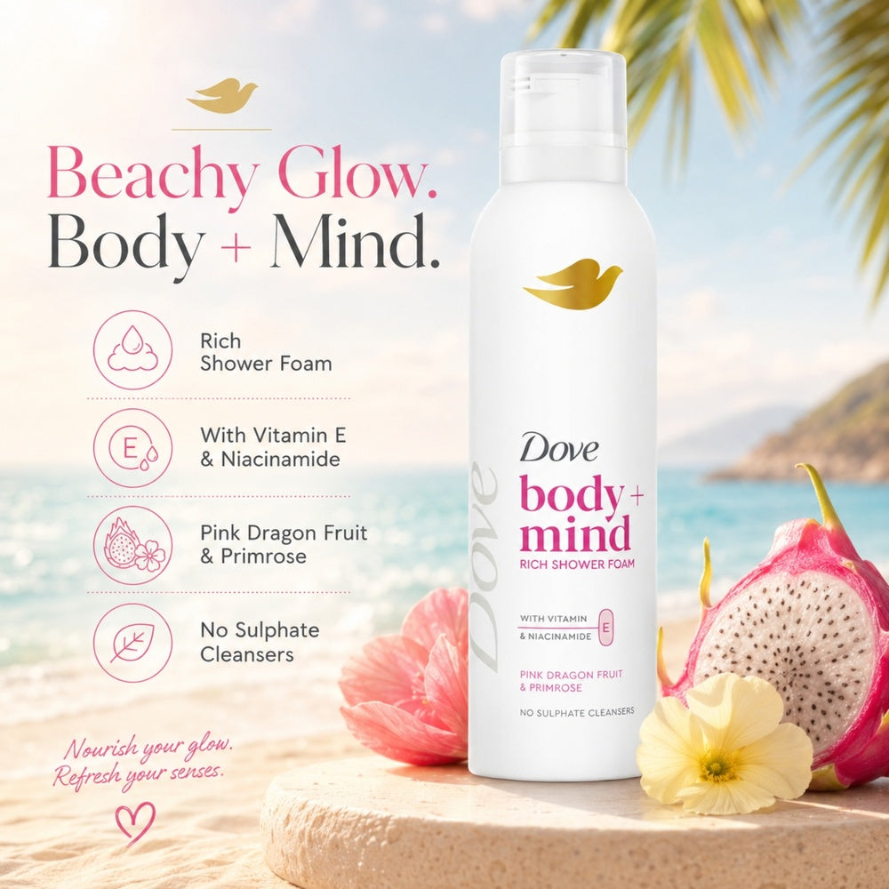 Body + Mind Rich Shower Foam, Dragon Fruit & Primrose, 200ml | Set-of-6