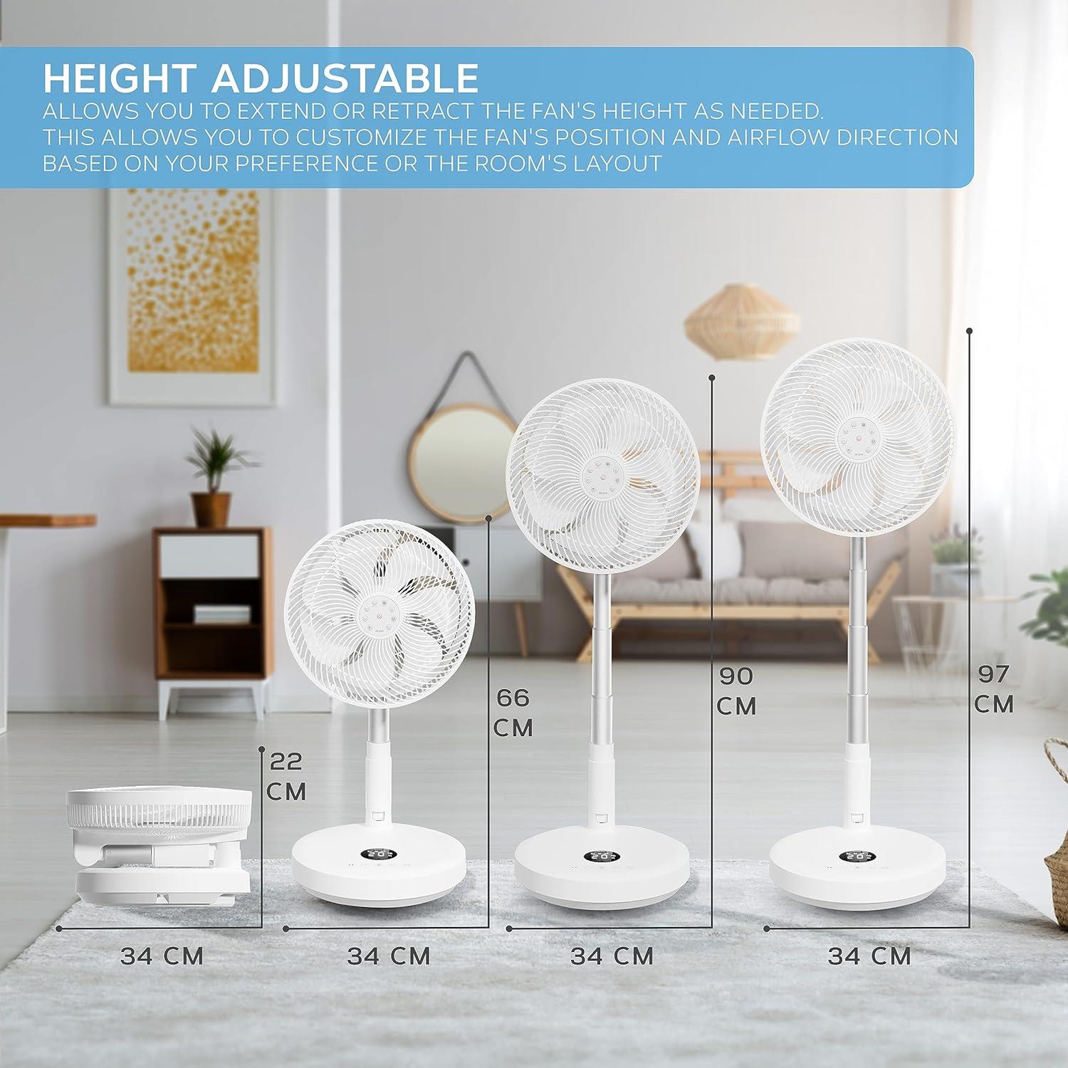 13.5'' Pedestal Fan With Remote Control - Oscillating & Portable Foldable Height Adjustable Cooling Led Display 12 Speed Turbo Quiet Circulation For Bedroom, Homes Office | Snow