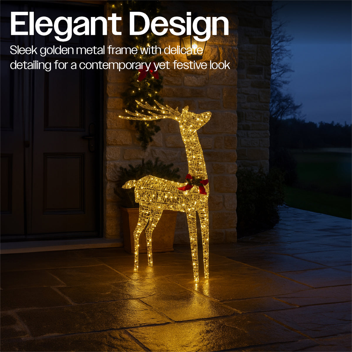 Xmas Haus 107cm Gold Rattan Led Christmas Holiday Festive Deer