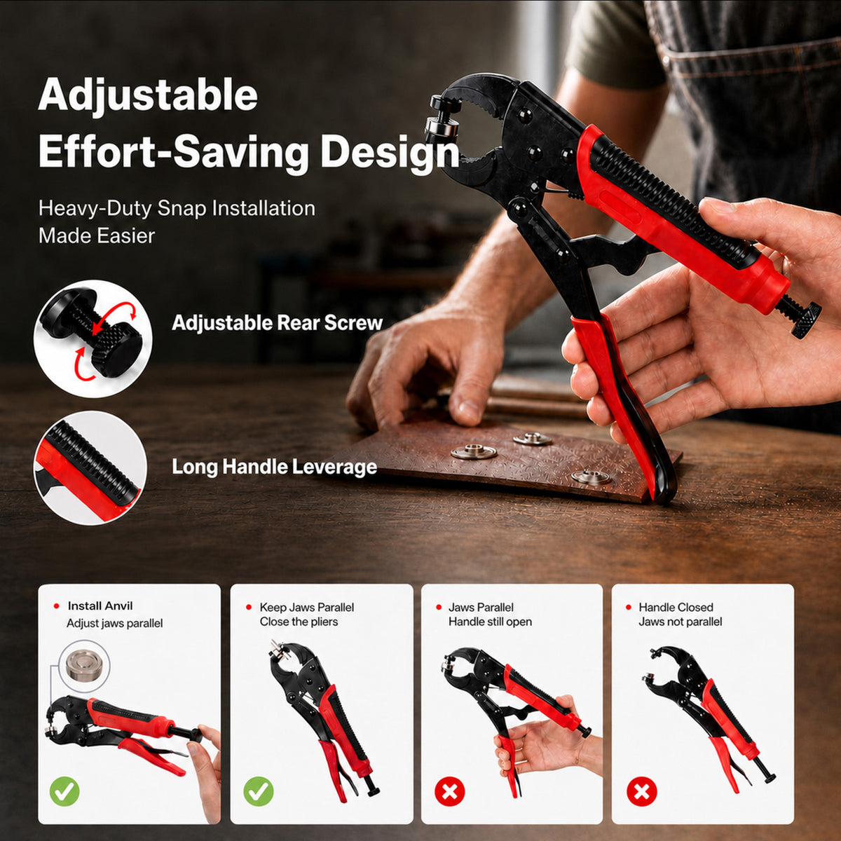 Snap Fastener Kit Adjustable Press Tool For Boat Covers Leather Cloths Red | Red