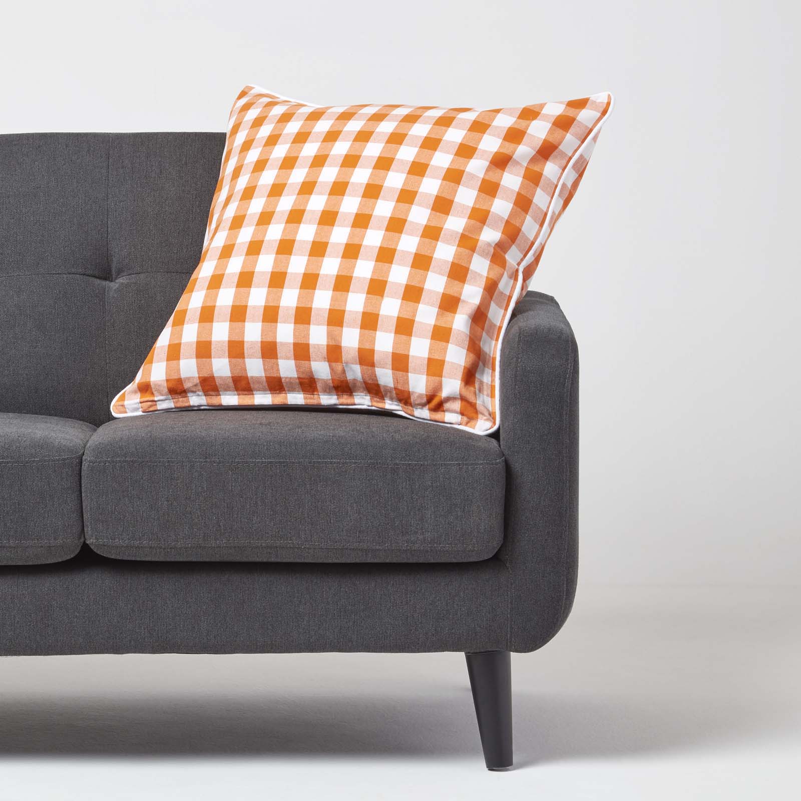 Block Check Cotton Gingham Cushion Cover | 60cm x 60cm | Orange