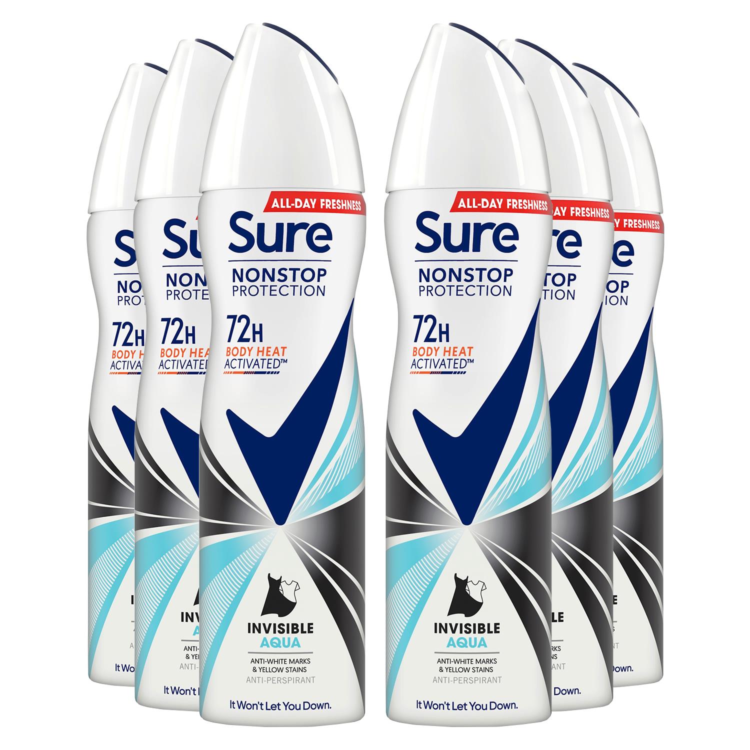 Women Anti-perspirant 72h Nonstop Protection Deo Invisible Aqua 150ml, 6pk | 6