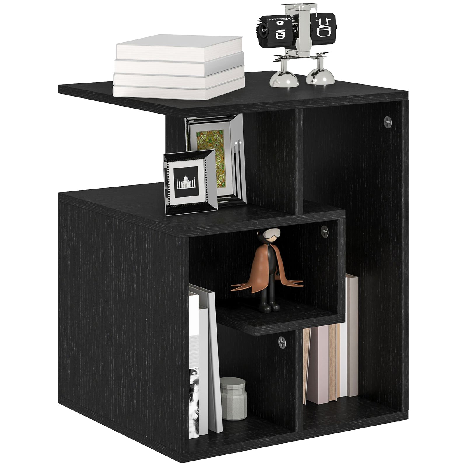HOMCOM 3-tier Side End Table Open Shelves Storage Magazine Desk Black