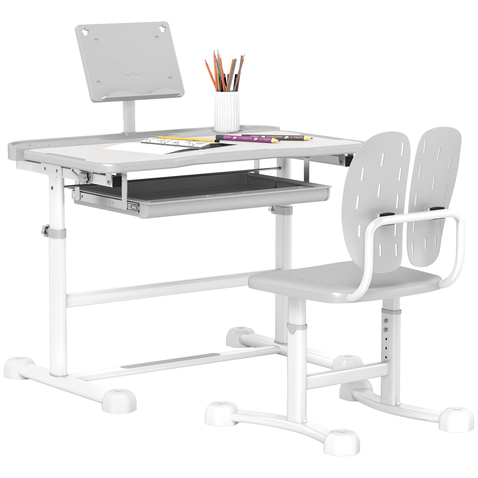Height Adjustable Kids Desk And Chair Set W/ Tilted Desktop | Grey