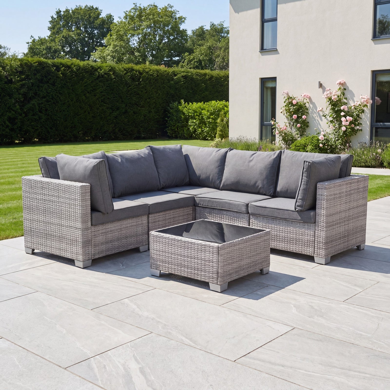 Saviano 5 Seat Modular L-shaped Rattan Corner Set | Grey