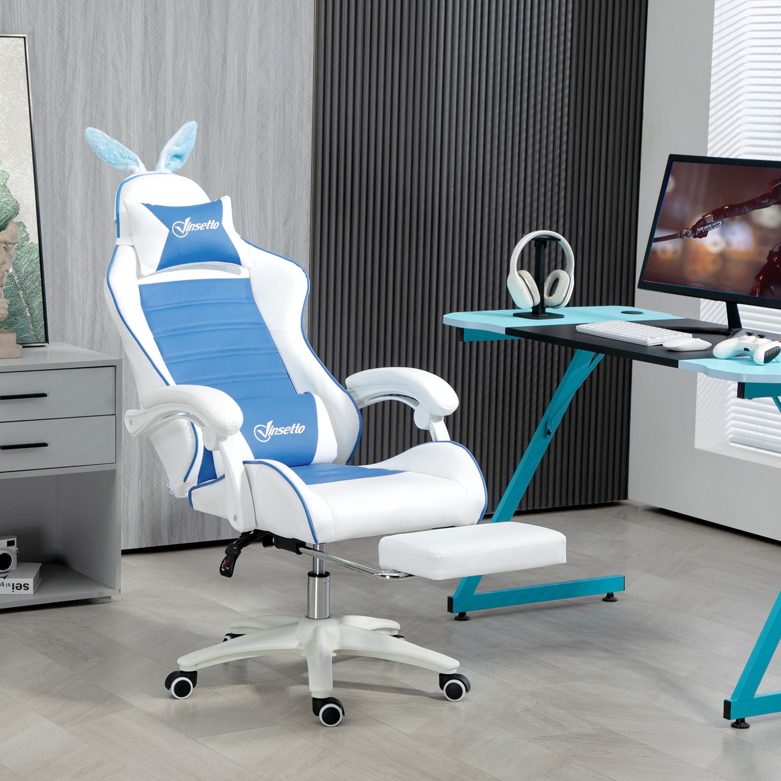 Racing Chair W/ Footrest Rabbit Ears | Blue