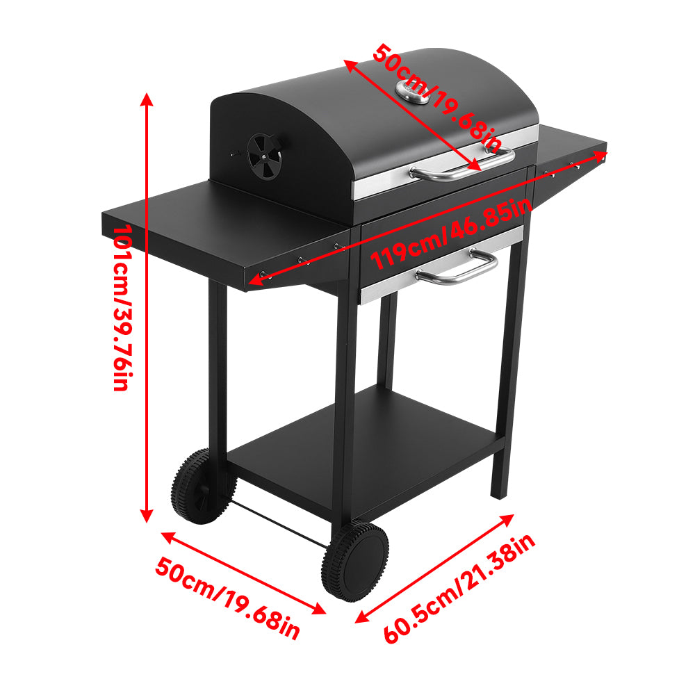 Charcoal BBQ Grill with Lid, Carbon Steel Barbecue