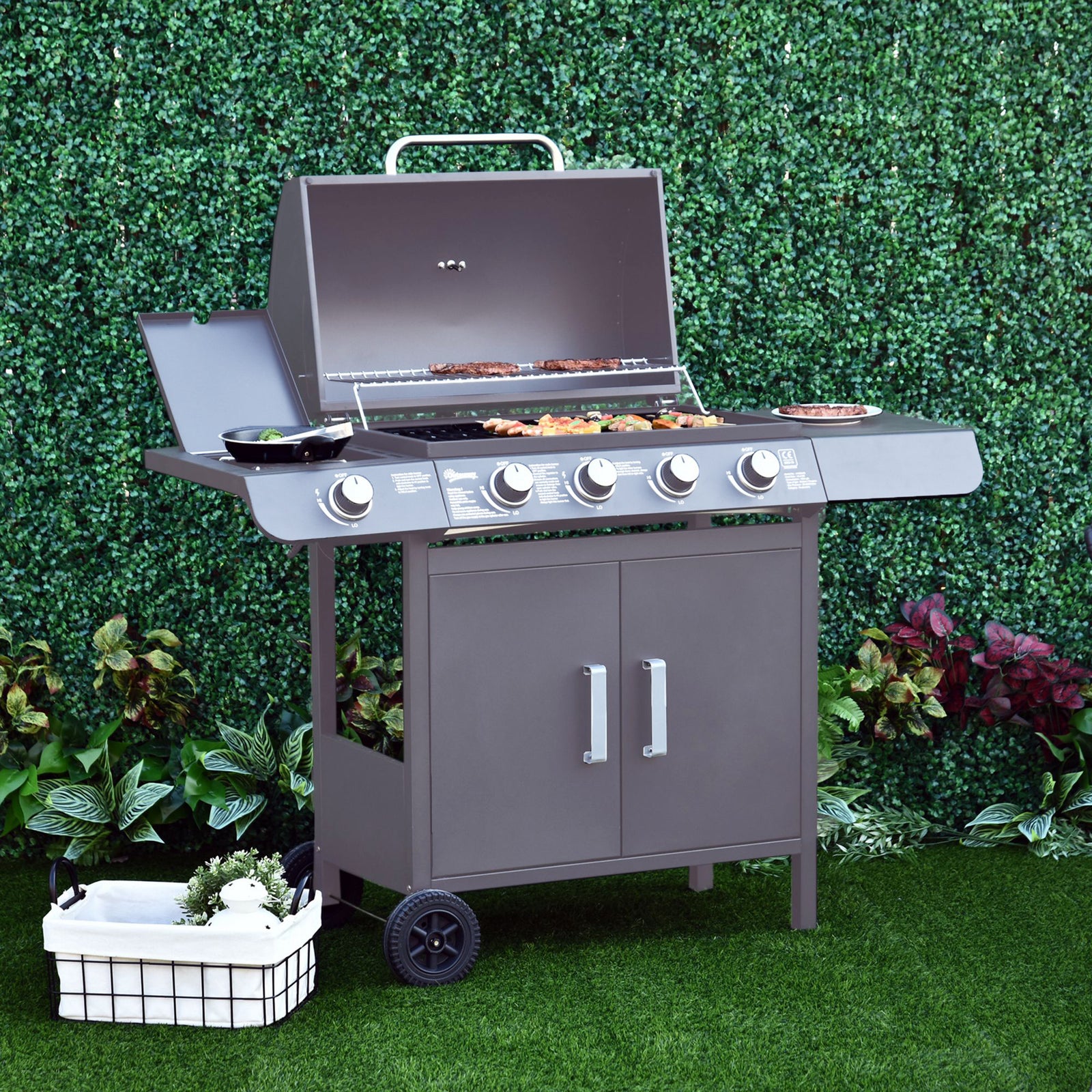 Outsunny Gas Bbq Grill 4 + 1 Stainless Steel Burner Garden Barbecue