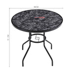 Round Garden Tempered Glass Black Marble Coffee Table - 80cm Dia X 72cm