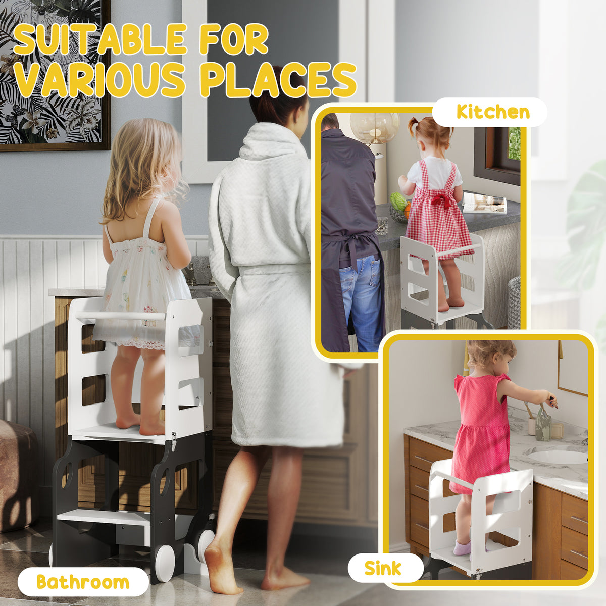 AIYAPLAY Toddler Step Stool, 4 In 1 Foldable Toddler Step, Grey