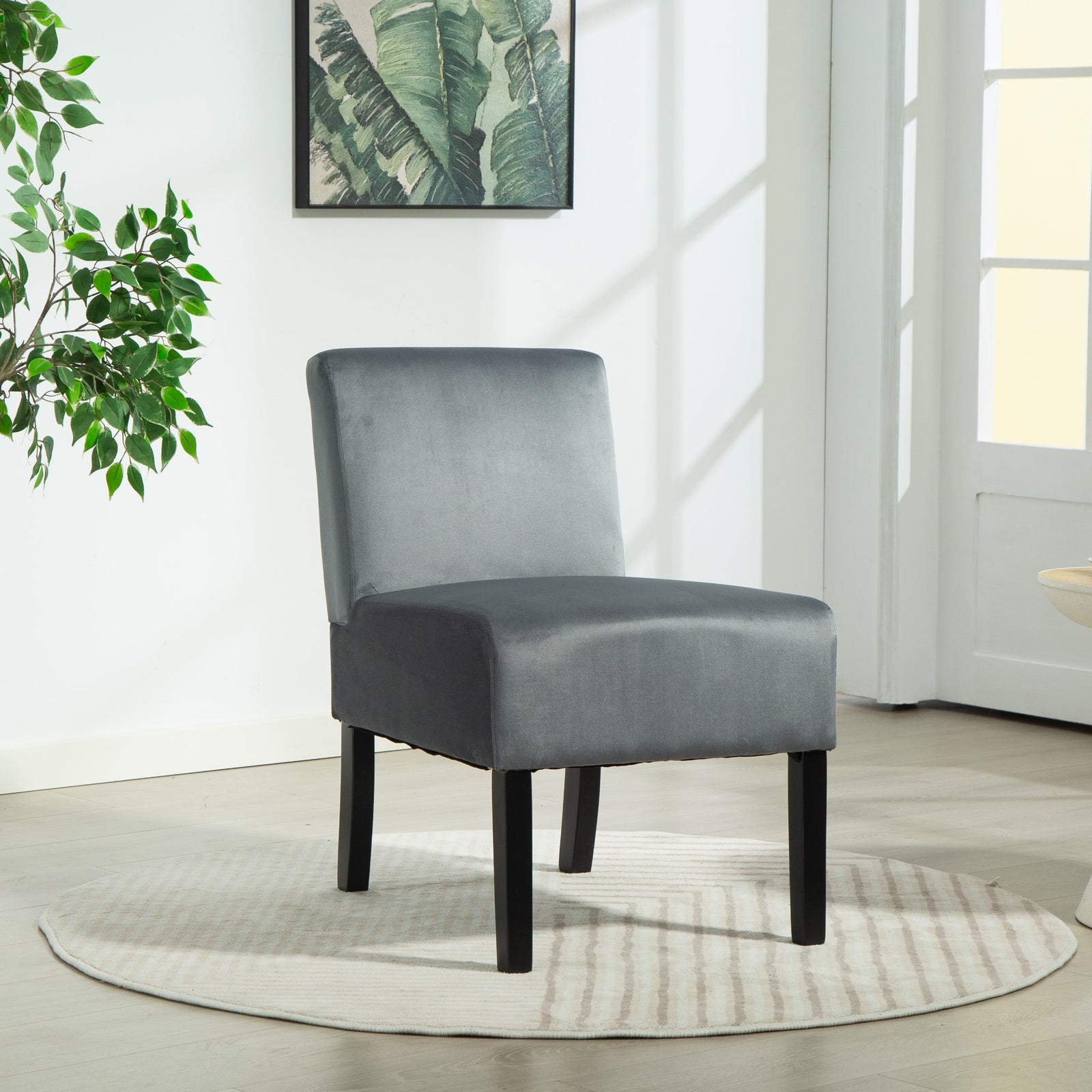 Valina Velvet Fabric Armless Accent Chair | Grey