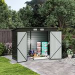4x8ft Outdoor Storage Shed – Galvanized Steel Garden Shed Lockable With Double Doors & 2 Vents