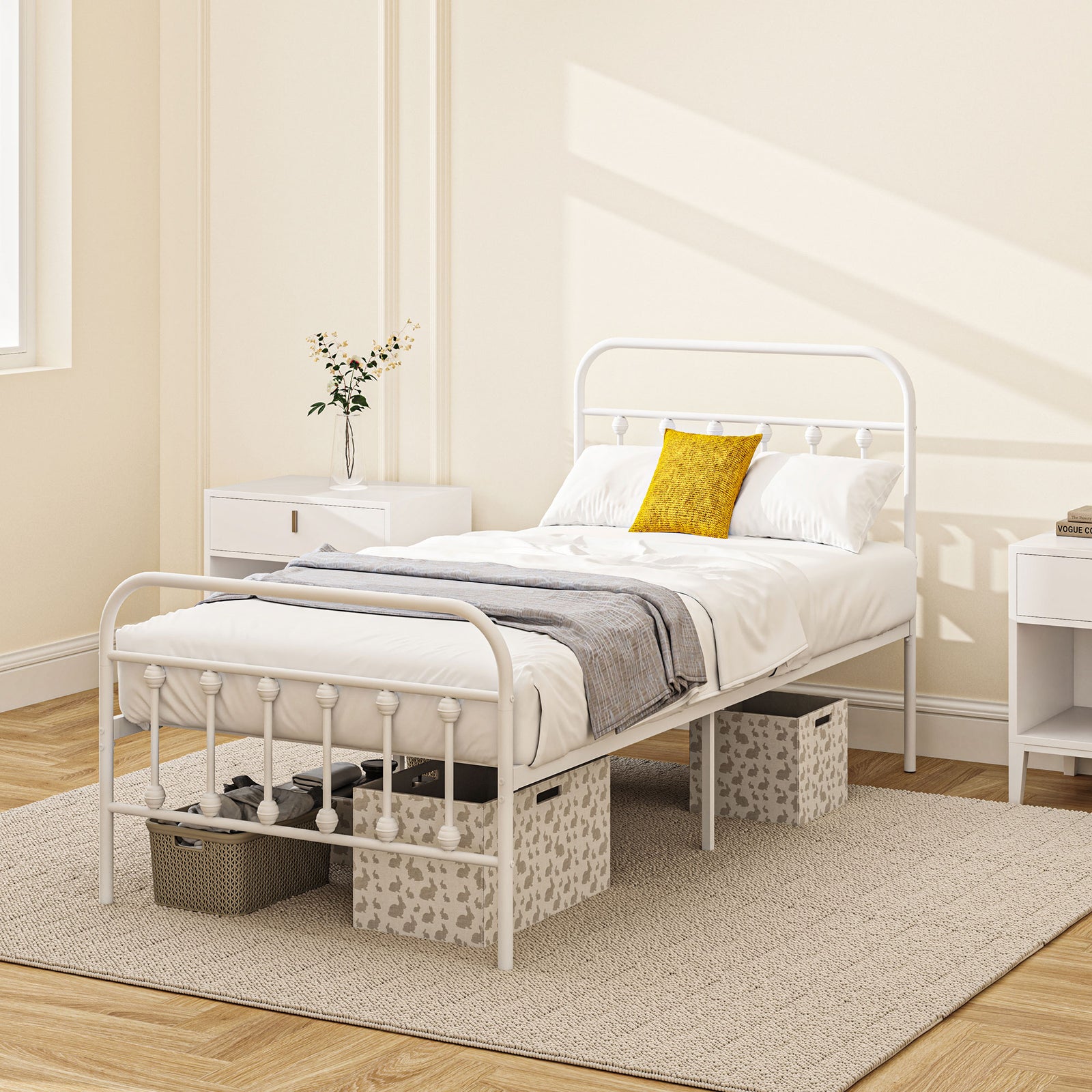 Single/double/king Metal Platform Bed Frame Underbed Storage | Single | White