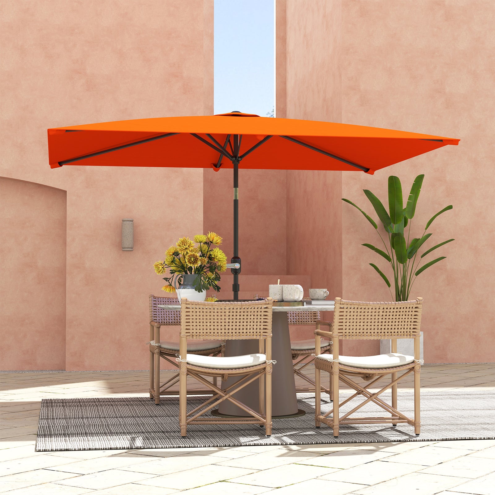 3x2m Patio Parasol, Rectangular Canopy | Orange