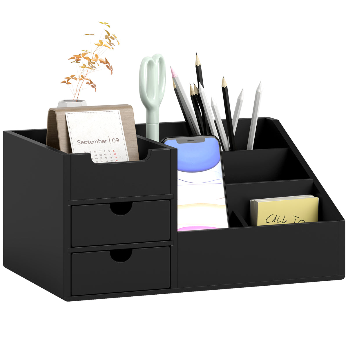 HOMCOM Organiser Holder Multi-function Storage Caddy Drawers Black