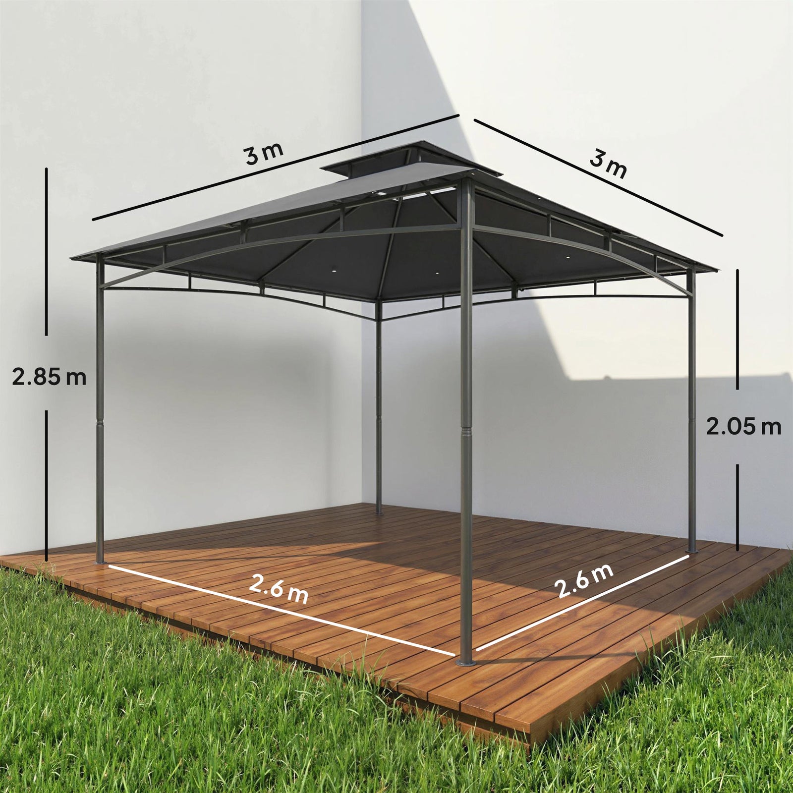  3 X 3 M Gazebo, Outdoor Gazebo Canopy With 2-tier Roof | Grey