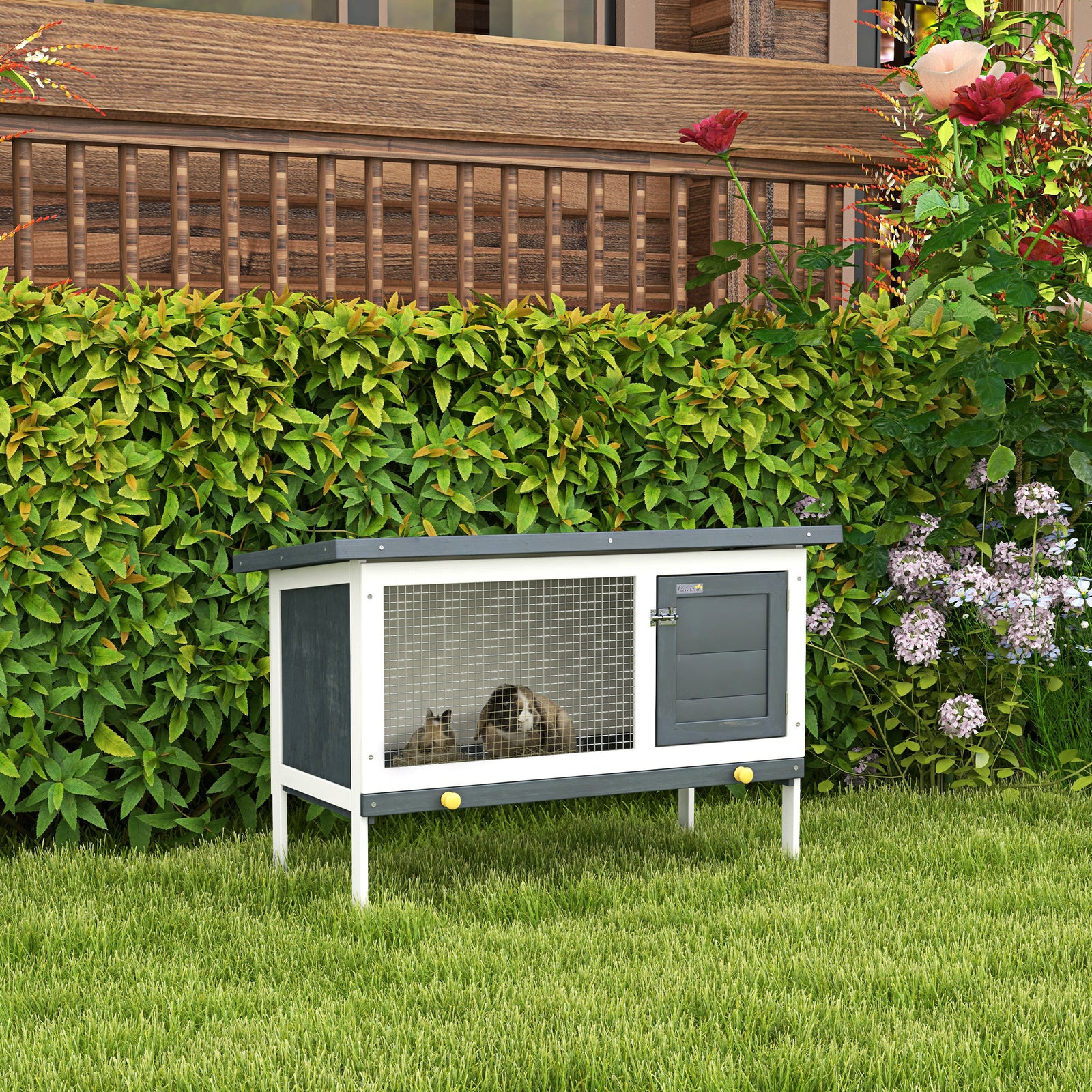 Wooden Rabbit Hutch Bunny Cage Openable Roof For Outdoor 90 X 45 X 65 Cm