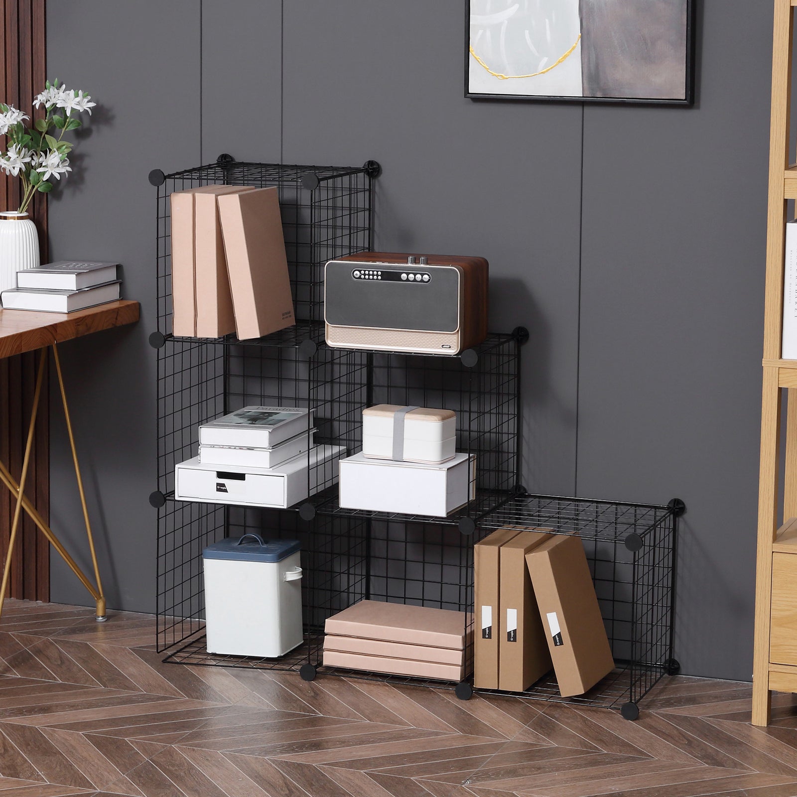 Diy 6 Cube Metal Wire Rack Interlocking Storage Cabinet