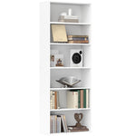 6 Tier Bookshelf, Freestanding Bookcase Adjustable Shelves | One Size | White