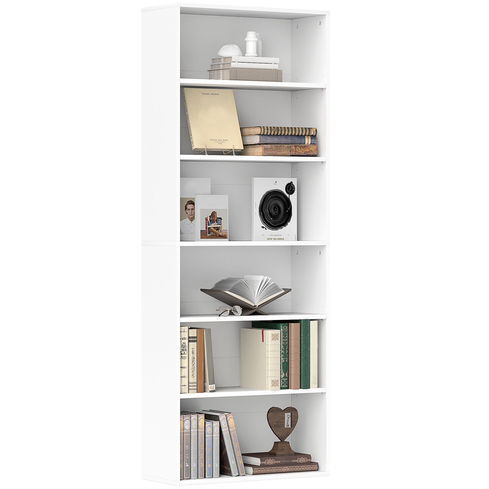 6 Tier Bookshelf, Freestanding Bookcase Adjustable Shelves | One Size | White