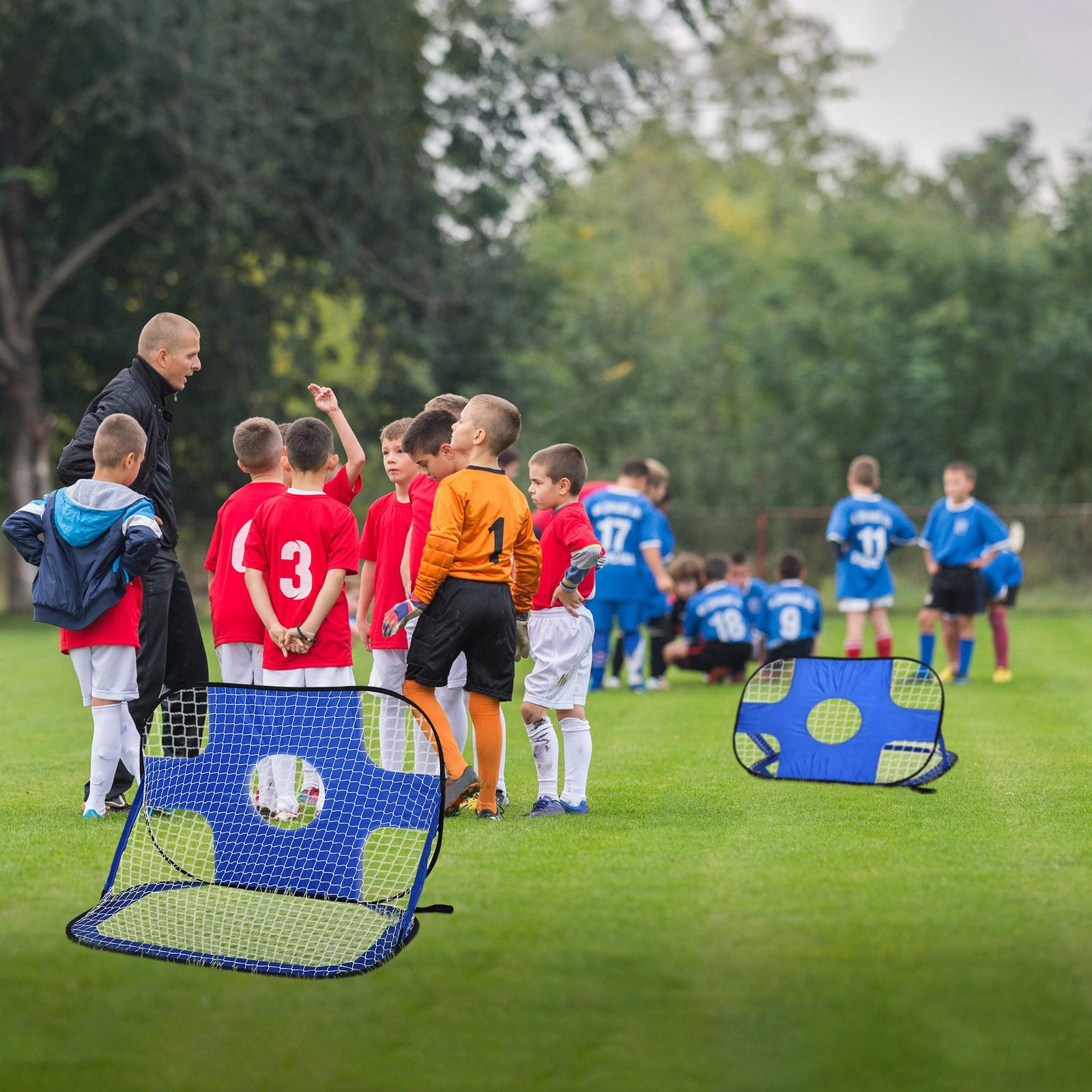 2-in-1 Pop Up Kids Soccer Nets For Backyard Practice | Blue