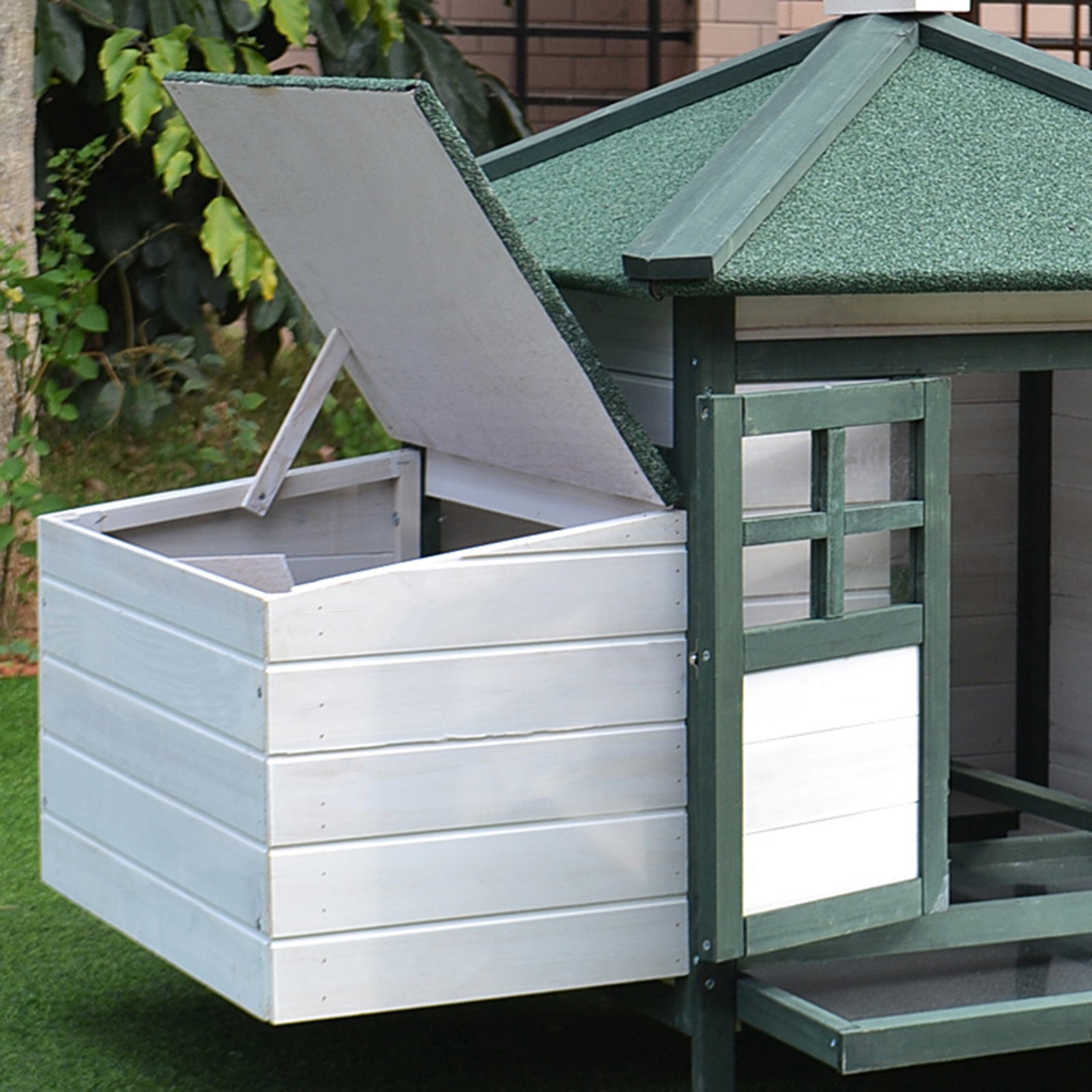 Pawhut Chicken Coop Hen Poultry House W/ Nesting Box Outdoor Run Patio Wooden | Green
